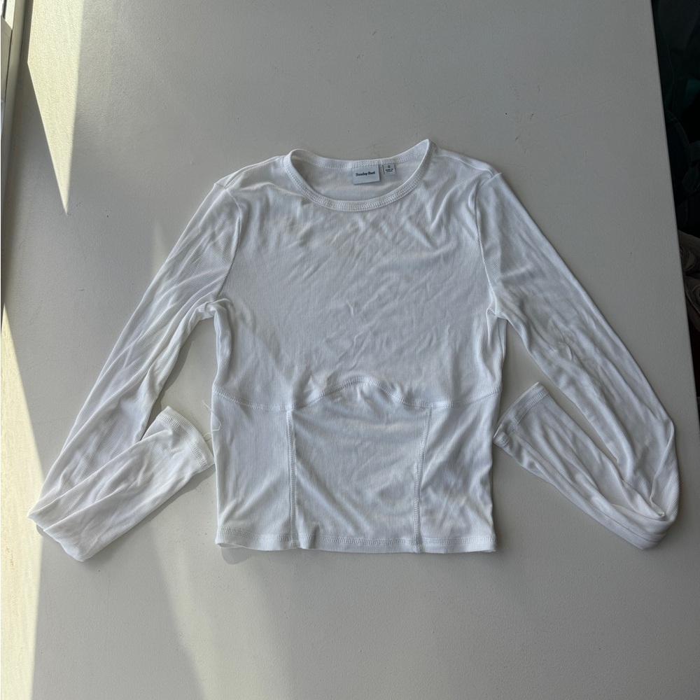 Ribbed long sleeve top with stitching detail